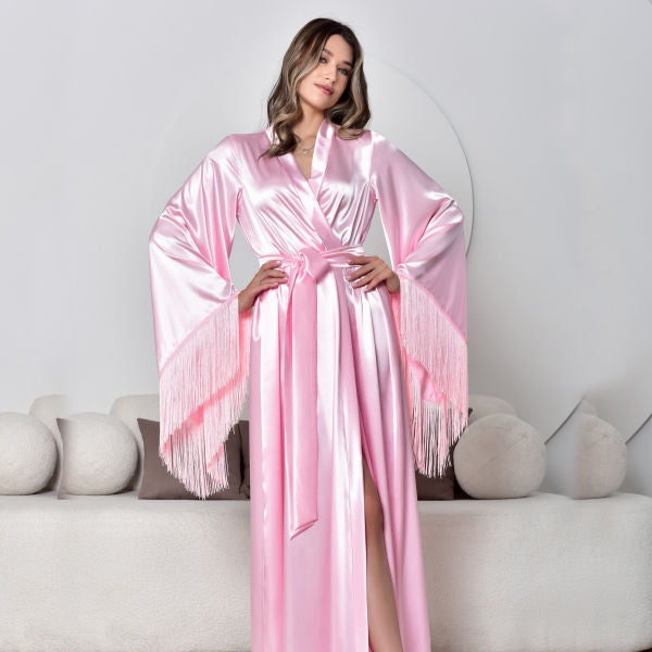 Fringe robe for wedding morning, bridesmaid, bridal getting ready robe with fringe