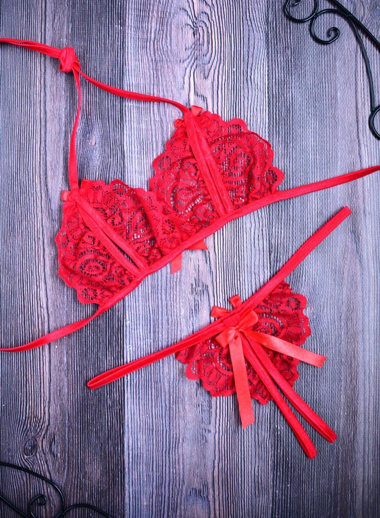 Provocative Lingerie Set: Bra & Crotchless Thong