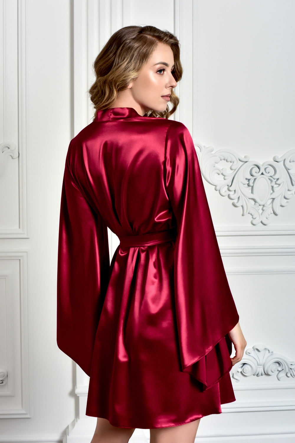 Luxurious Burgundy Bridal Kimono Robe - Back View
