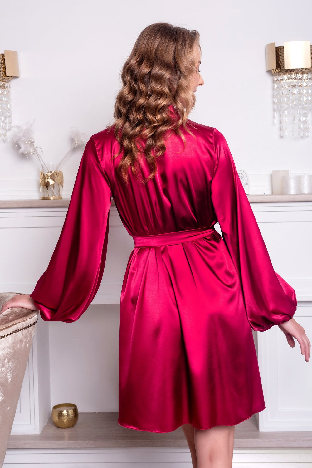 Bride's Robe in Burgundy Satin