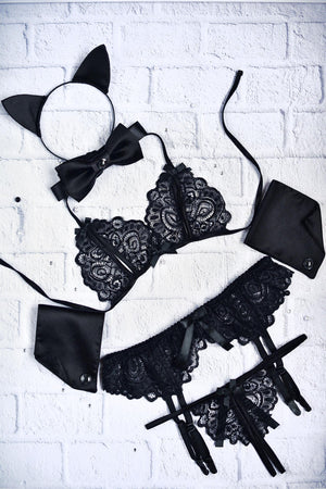 Black Cat Ears Cosplay Lingerie Set