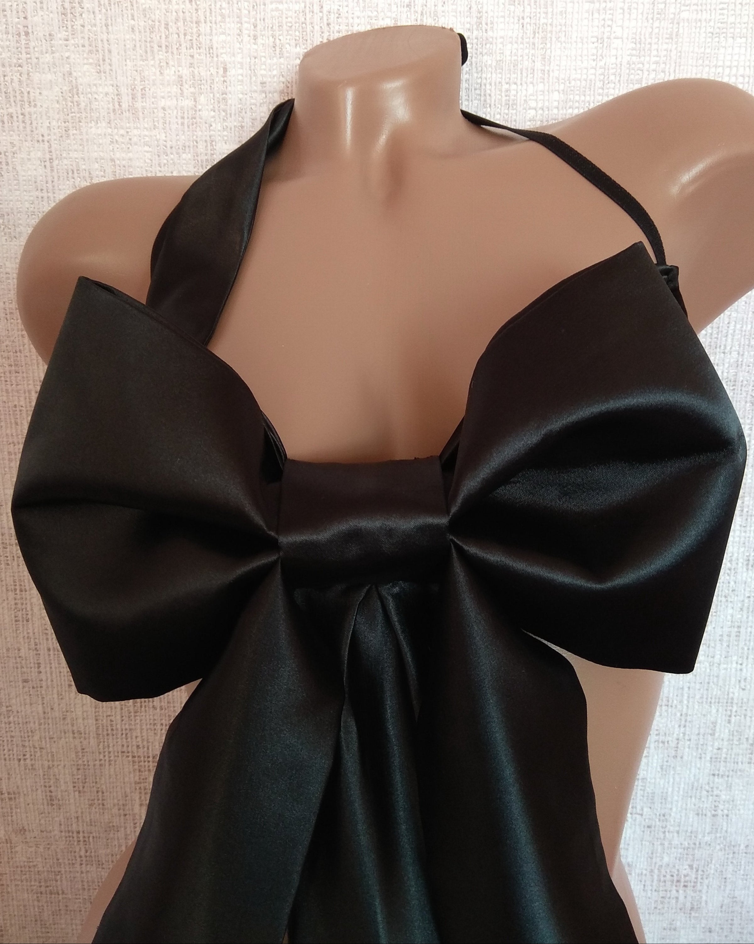 Black halter top with a large body bow