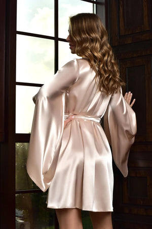 Beige Satin Robe – Short Getting Ready Style