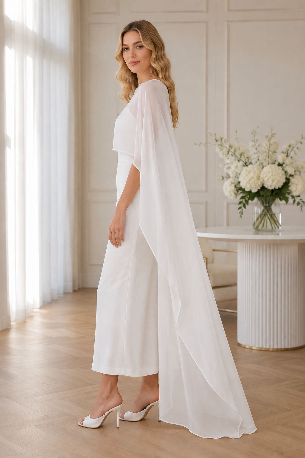 Chiffon Bridal Cape for Dress – White / Ivory