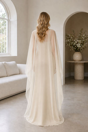 Custom length bridal chiffon cape for wedding gown