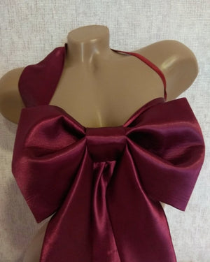 Burgundy halter top with a large bow