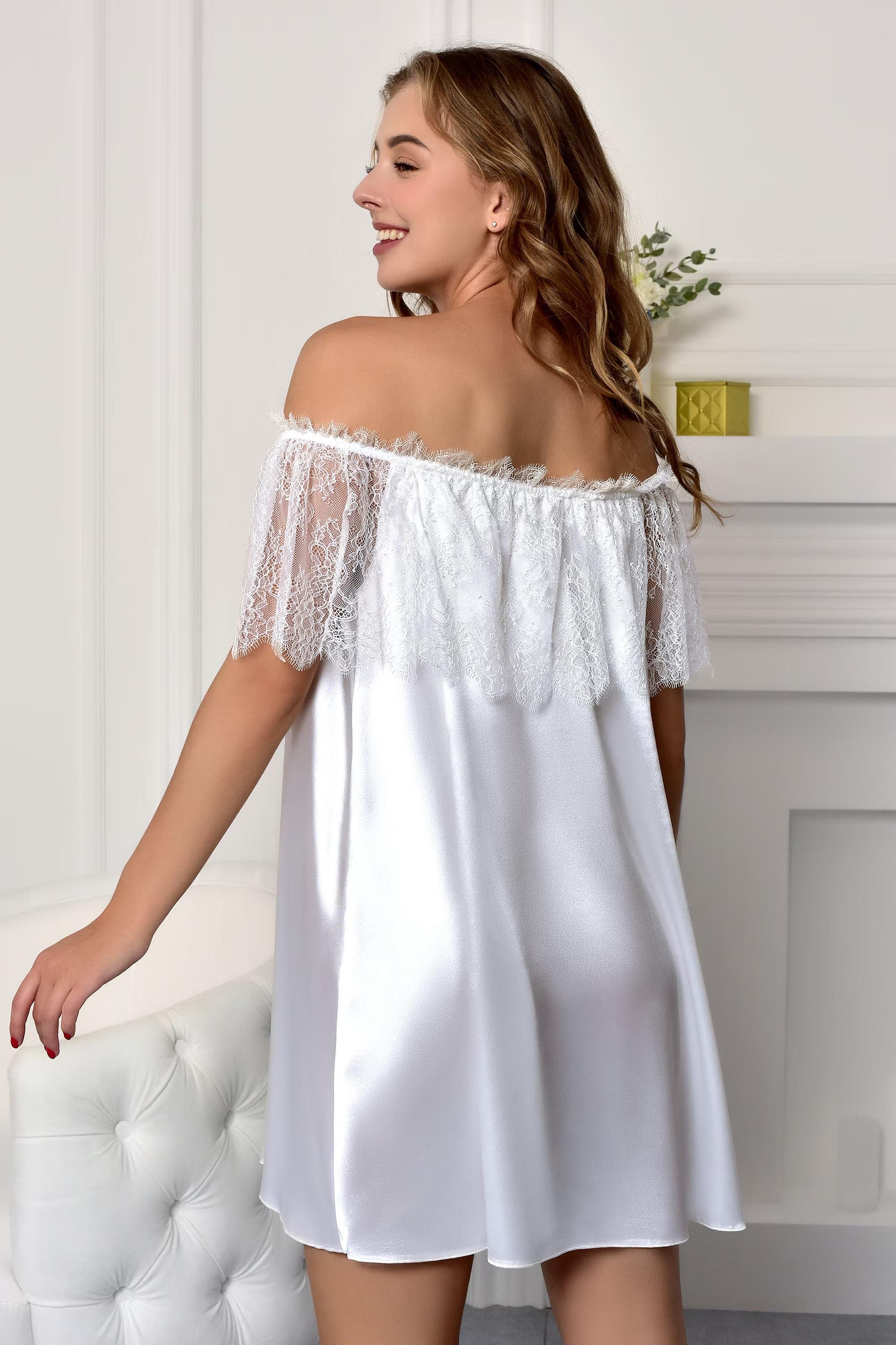 Off-Shoulder Slip – Bridal Short Nightdress with Lace