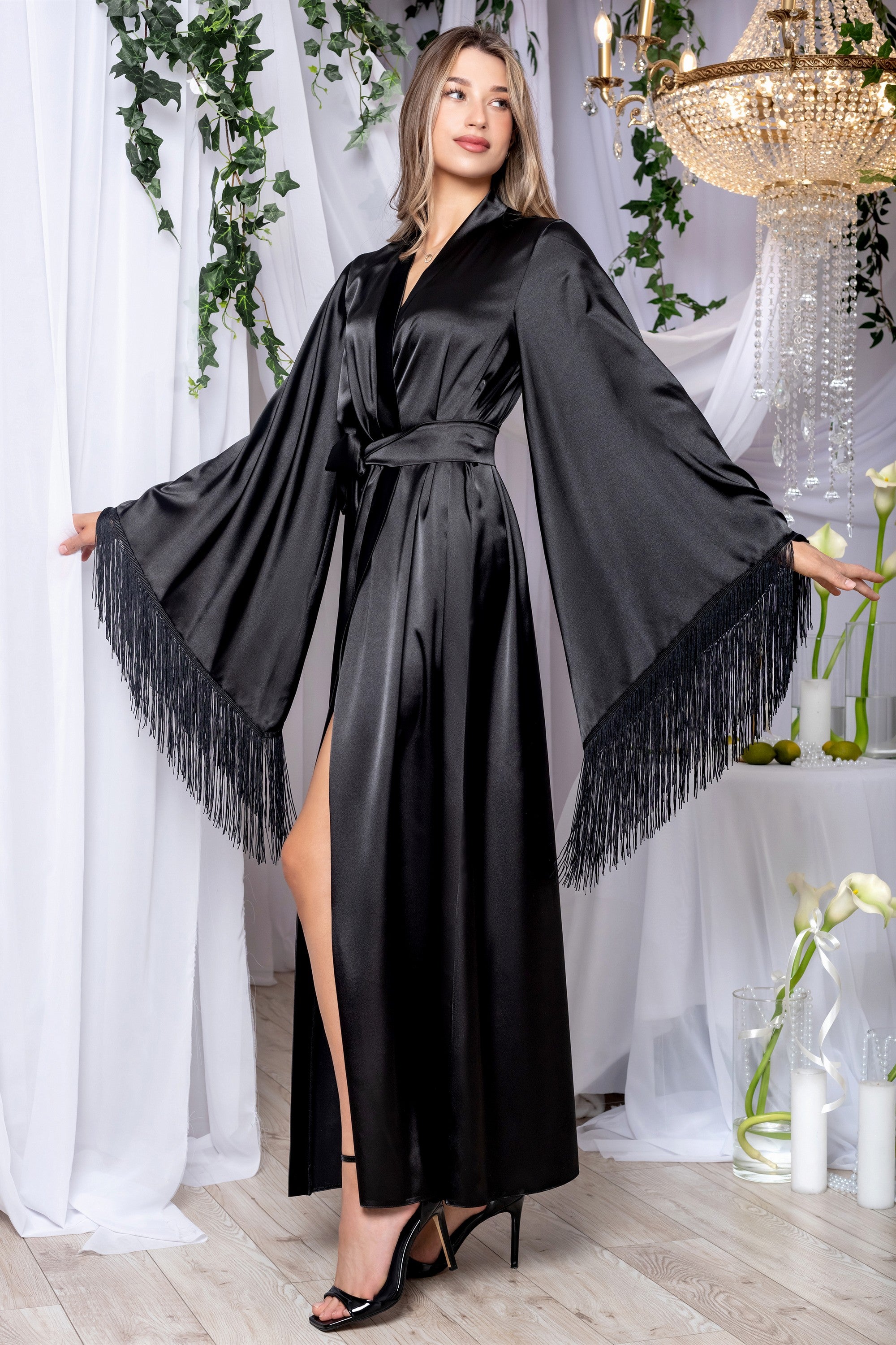 Fringed dressing gown back view product