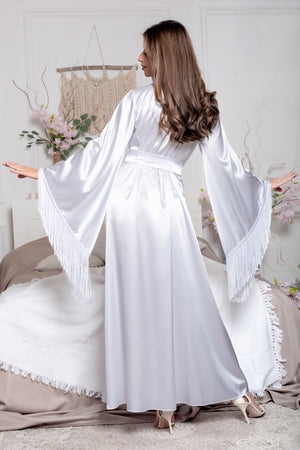 Fringed bridal dressing gown back view product