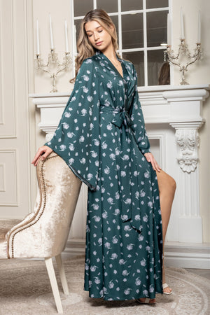 Satin loungewear women, floral dressing gown, elegant kimono robe