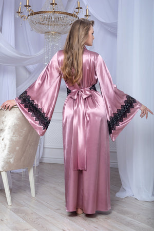Elegant Pink Satin Robe with Lace – Perfect Gift