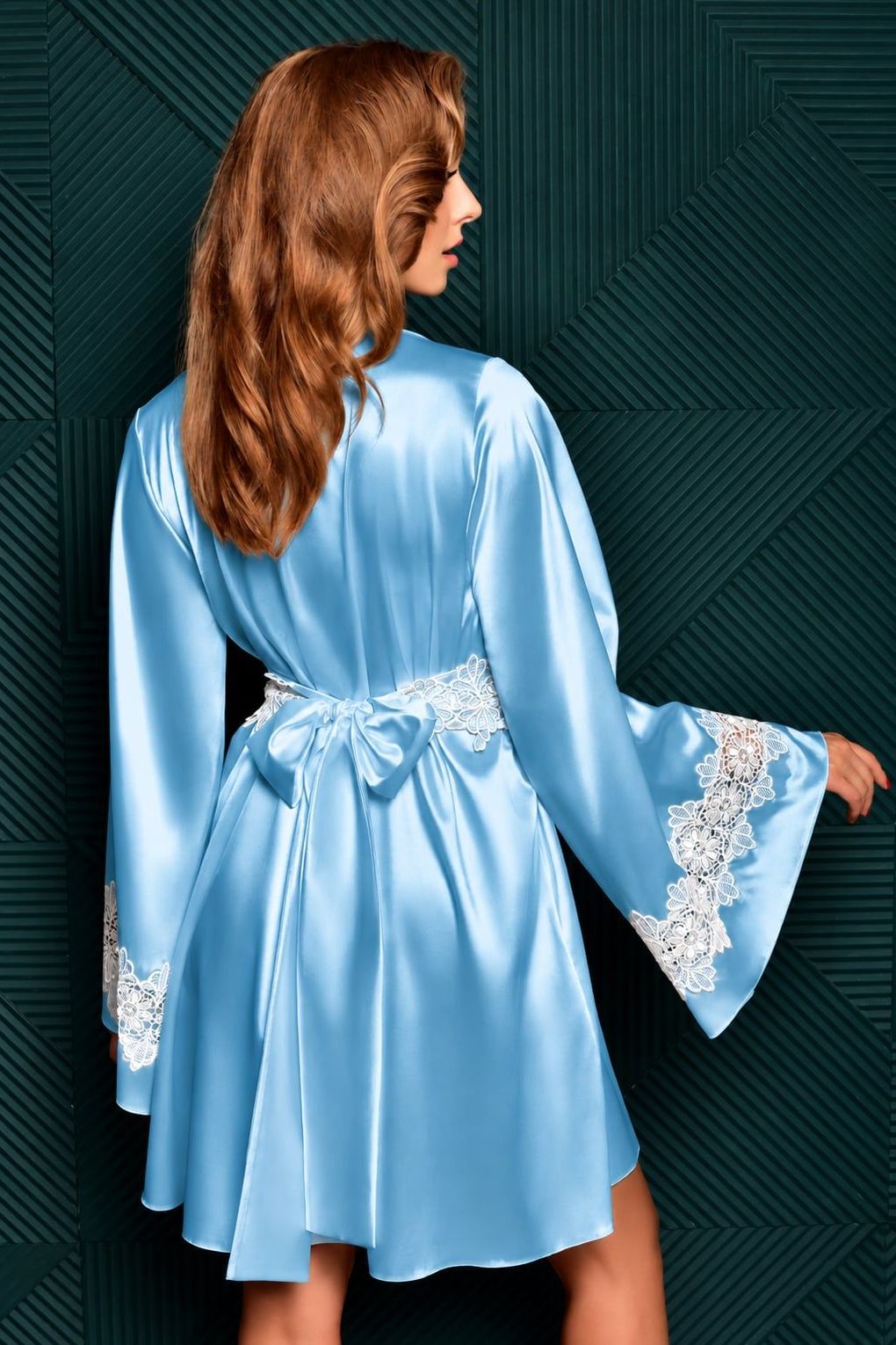 Sky Blue Satin Lace Kimono Robe – Bridal Getting Ready Robe