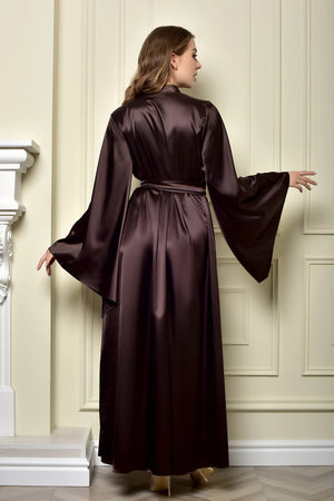 Brown silk-look kimono sleeves robe handmade