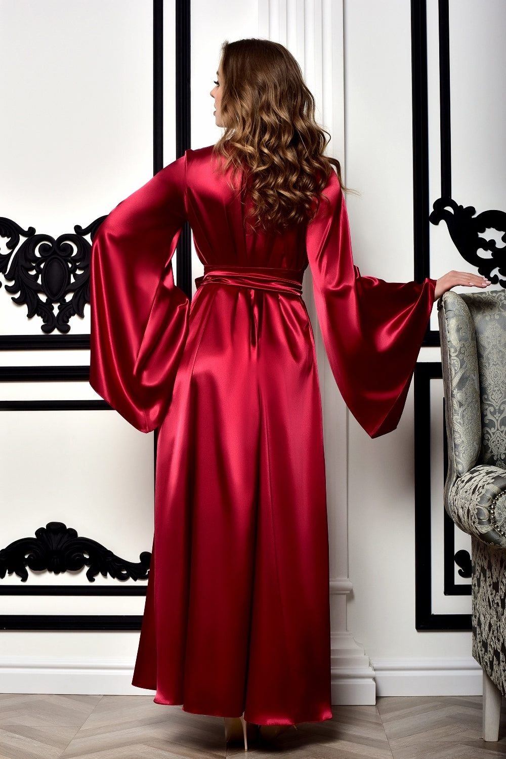 Gorgeous burgundy peignoir, a stylish choice for bridesmaids