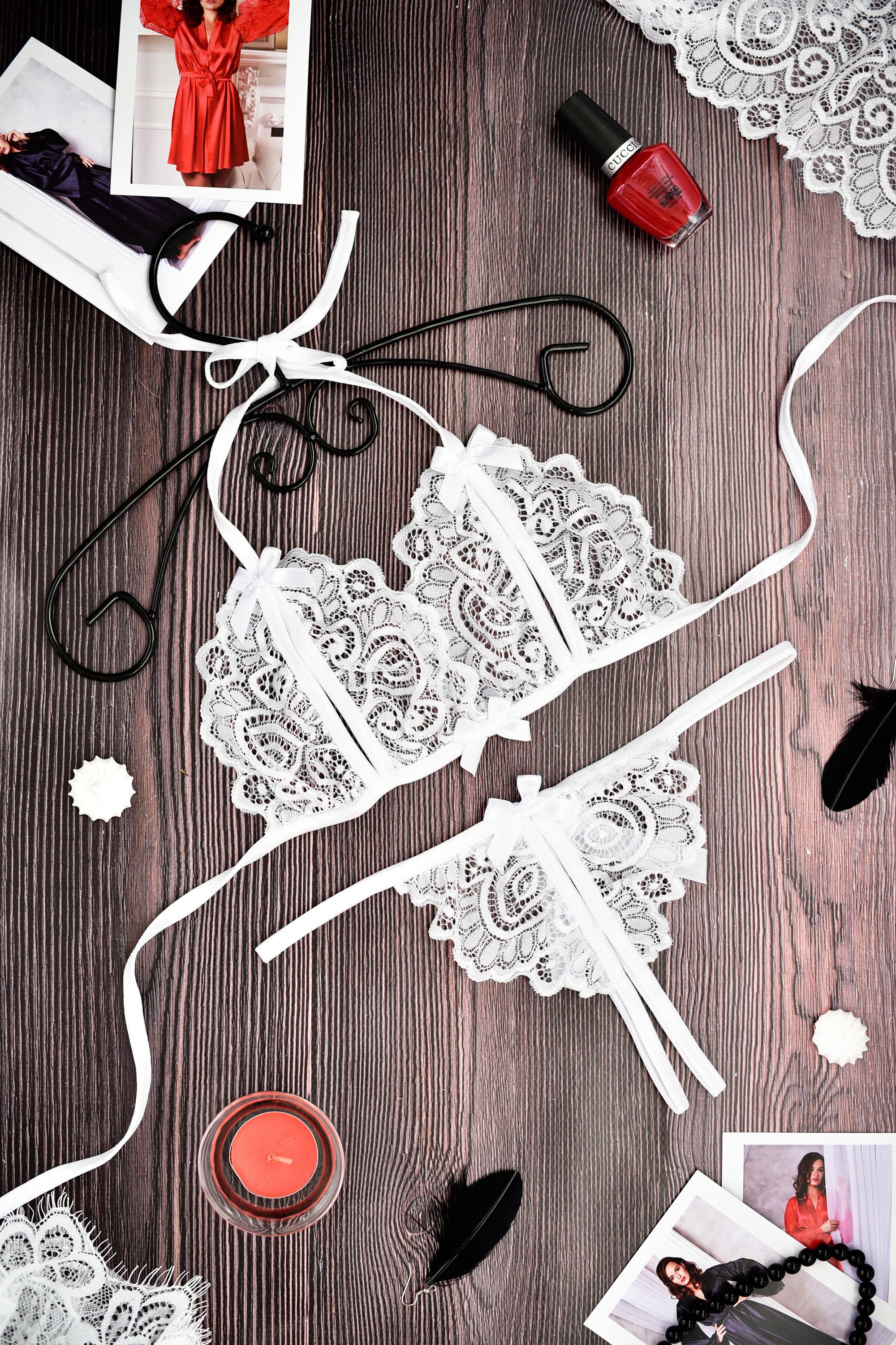 Provocative Lingerie Set: Bra & Crotchless Thong