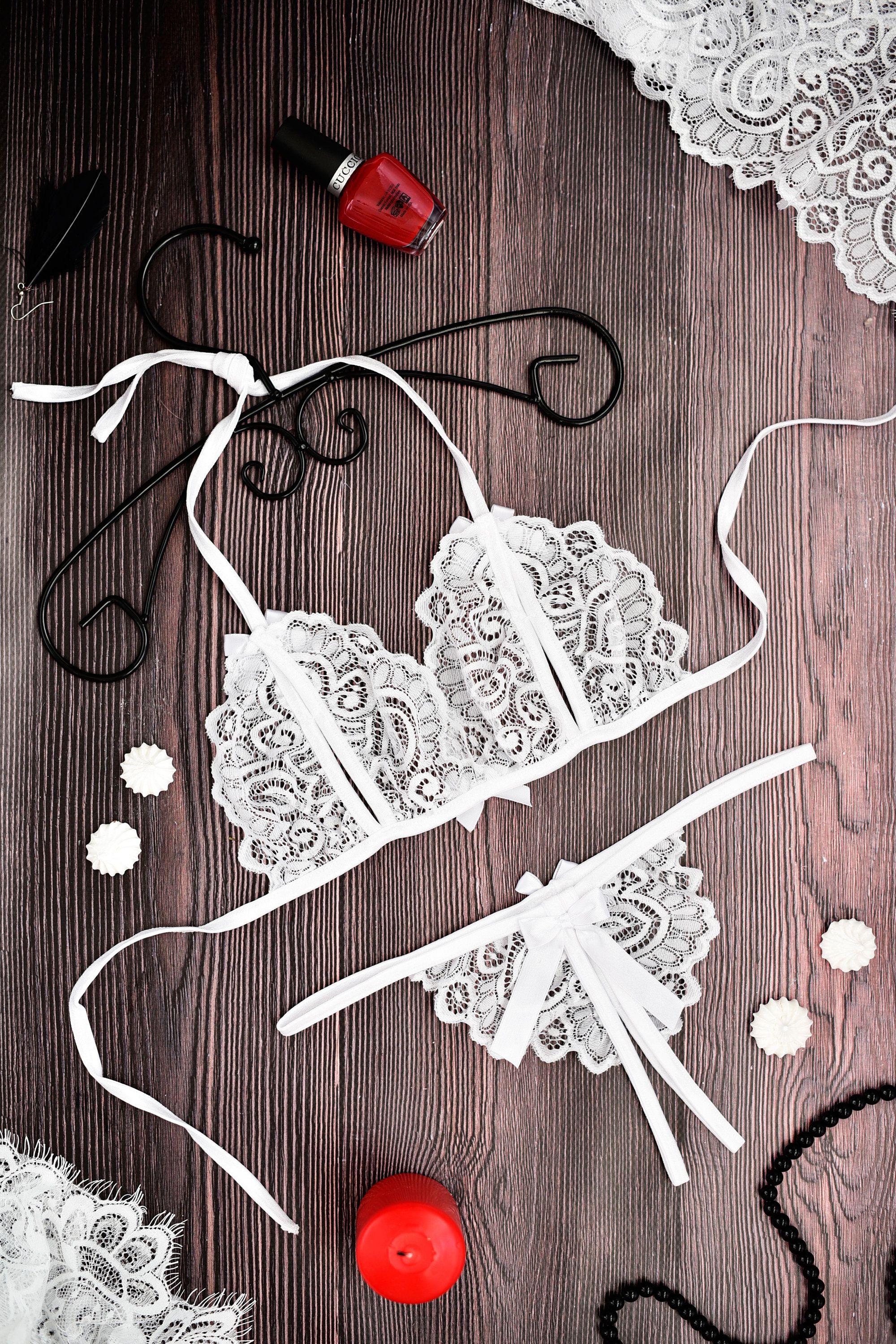 Provocative Lingerie Set: Bra & Crotchless Thong