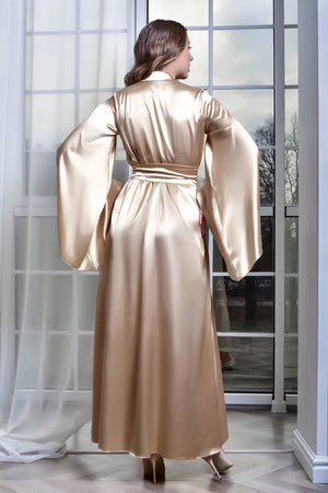 Neutral satin robe with wide sleeves