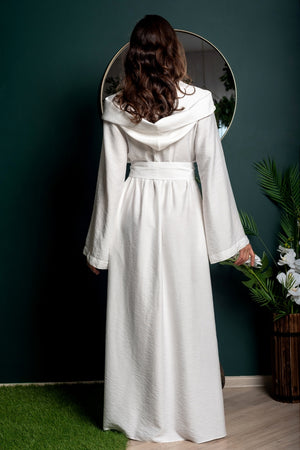 Beautifully Crafted Ivory Linen Maxi Robe - Back View