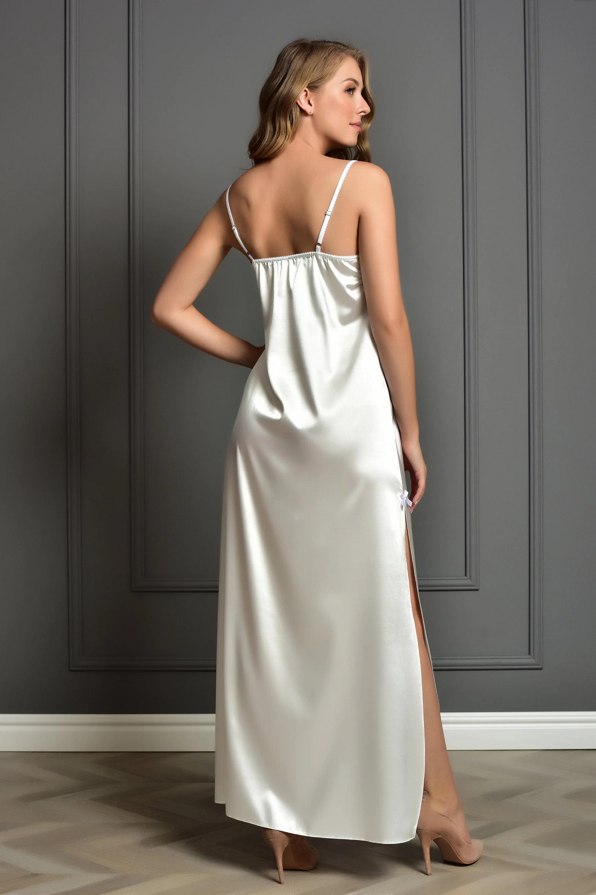 Elegant Plus Size Bridal Nightdress in Ivory Satin - Floor-Length Sleepwear