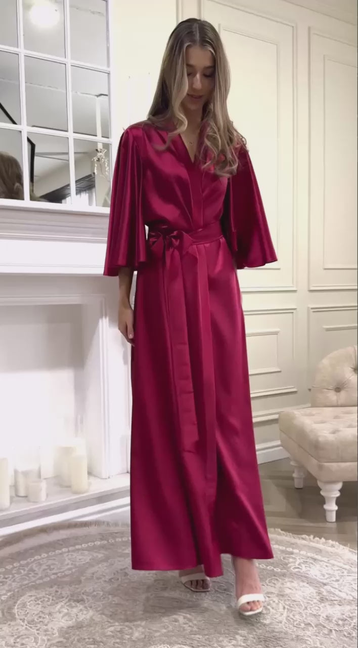 Wine Satin bridesmaid robe - video