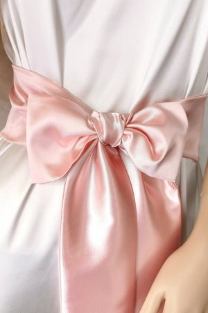 Pastel light pink satin bow belt for romantic and bridal looks