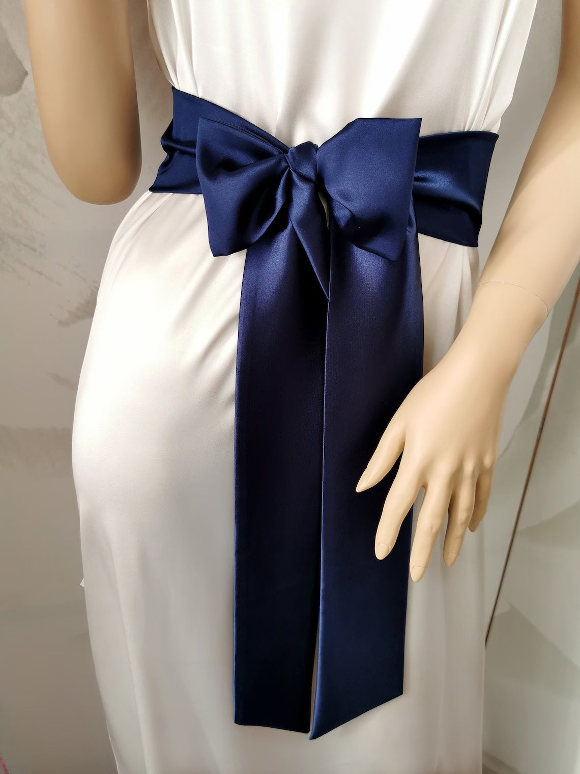 Satin Sash Belt Dark Blue
