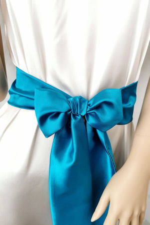 Soft aqua blue satin waist tie with elegant long tails