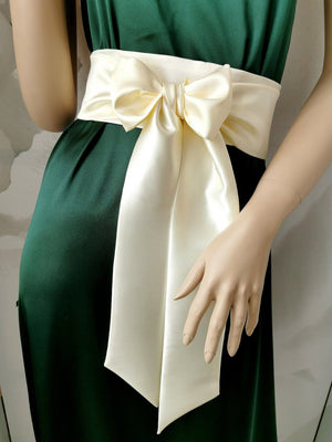 Light champagne satin waist belt with elegant draping tails