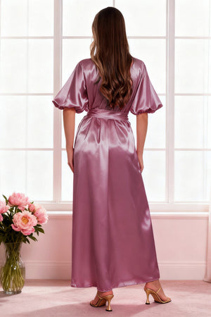 Deep pink maxi satin robe for women