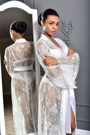 Lace Bridal Boudoir Robe in White