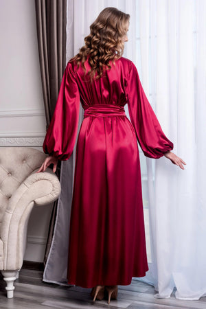Luxury burgundy robe – romantic boudoir outfit