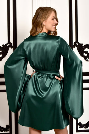 Dark Green Satin Bridesmaid Kimono Robe