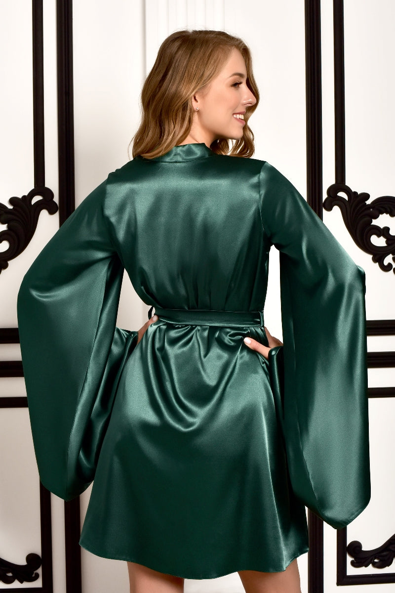 Dark Green Satin Bridesmaid Kimono Robe