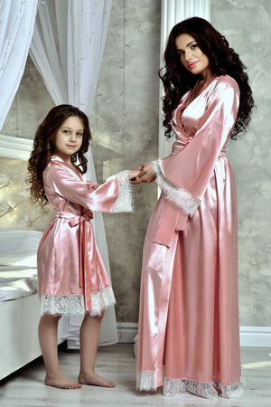 Matching Satin Robes for Mom and Daughter β Bride and Flower Girl Getting Ready Set