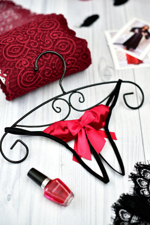Black with Wine Crotchless Panties - Front View