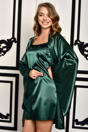 Dark Green Lingerie Chemise and Kimono Set
