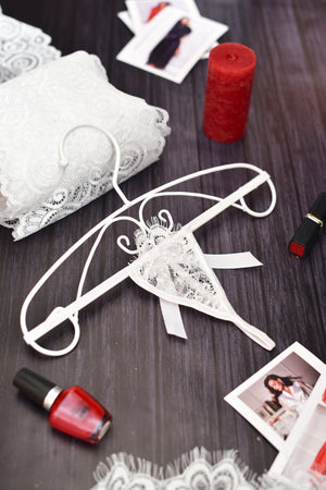 White Lace Thong Panties Front View