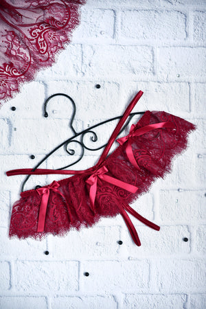 Crotchless Thong Panties in Bordeaux Lace – Back View