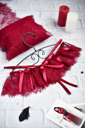 Bordeaux Lace Crotchless Thong Panties – Front View