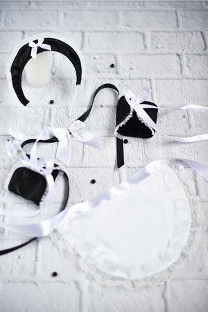 Satin French Maid Cosplay Costume - Front View