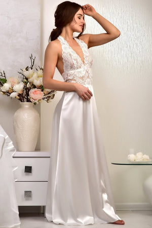 Ivory satin nightdress, handmade bridal sleepwear