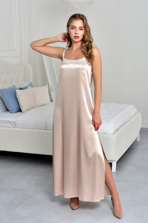 Romantic Beige Satin Nightdress