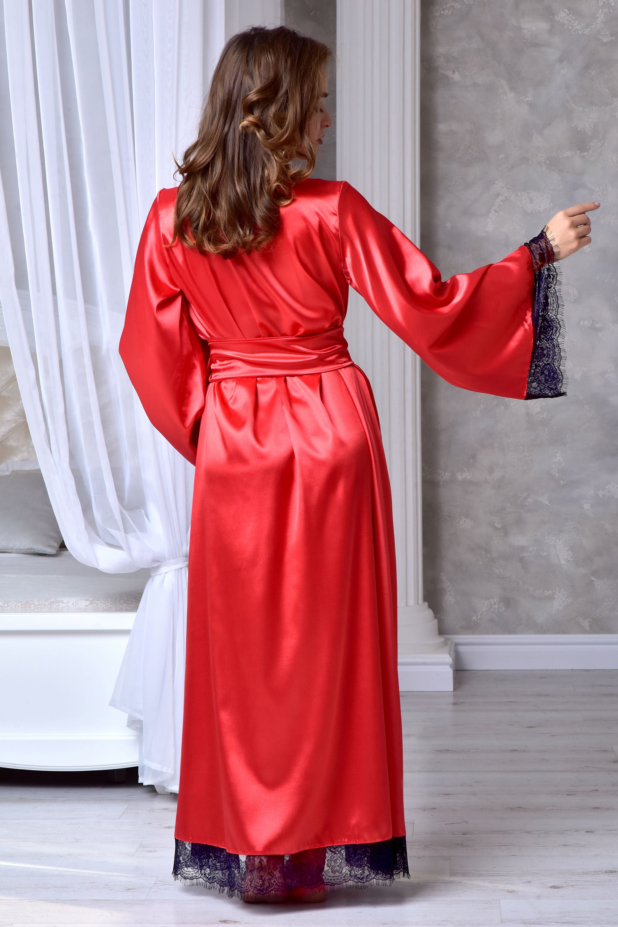 Luxe Red Robe with Black Lace