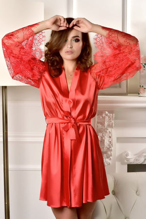 Red Satin Lace-Sleeve Bridesmaid Robe - Perfect for Photoshoots