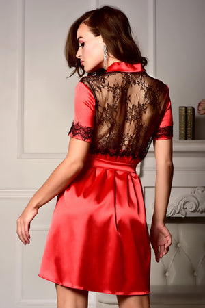 Handmade Short Sleeve Red Satin Robe - Summer Collection