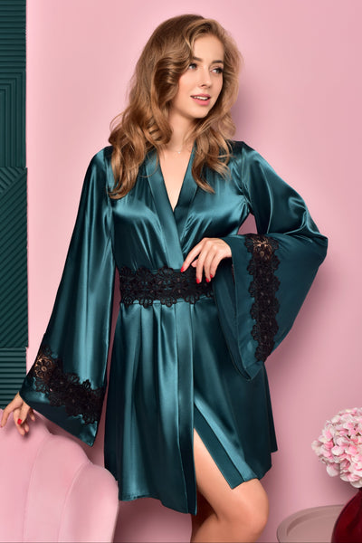 Bridesmaid Kimono in Seductive Emerald Green Satin
