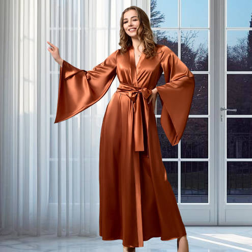 Satin robe, bridal kimono, lace sleeve, guipure, wedding morning, bachelorette party, custom size, gift