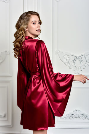 Night Robe in Rich Burgundy Satin