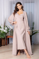 Beige Nightgown & Robe Set – Natural Boho Lounge Set