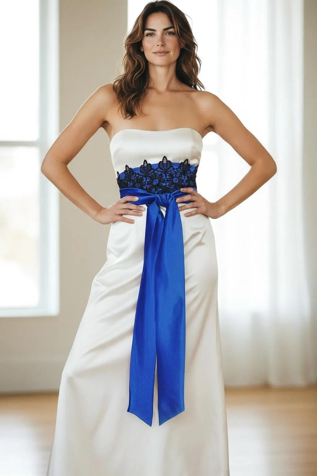 Satin Sash Black Lace-trim